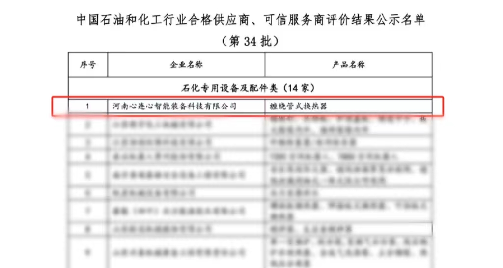 喜報(bào)！心連心智能裝備公司獲評(píng)中國(guó)石油和化工行業(yè)合格供應(yīng)商、可信服務(wù)商